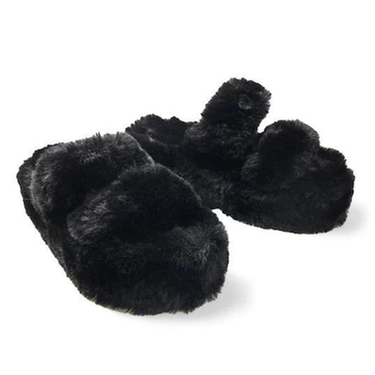 Black Platform Fuzzy Faux Fur Slides