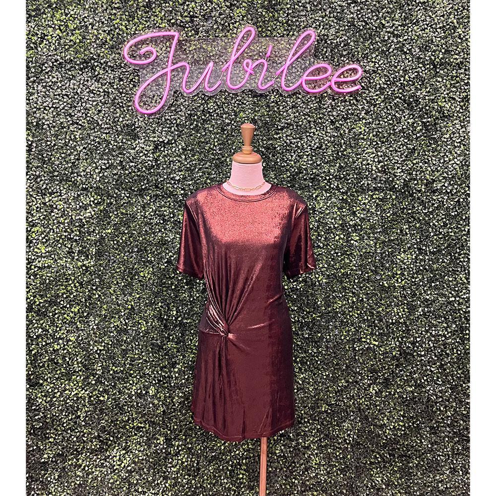 Celine Chocolate Knotted Metallic Mini Dress