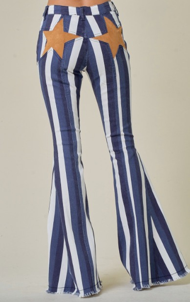 Striped Back Star Flare Denim Jeans