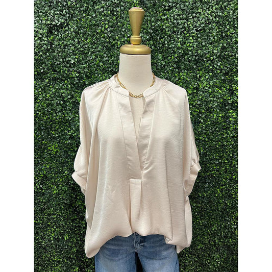 Tarra Cream V-Neck Satin Top