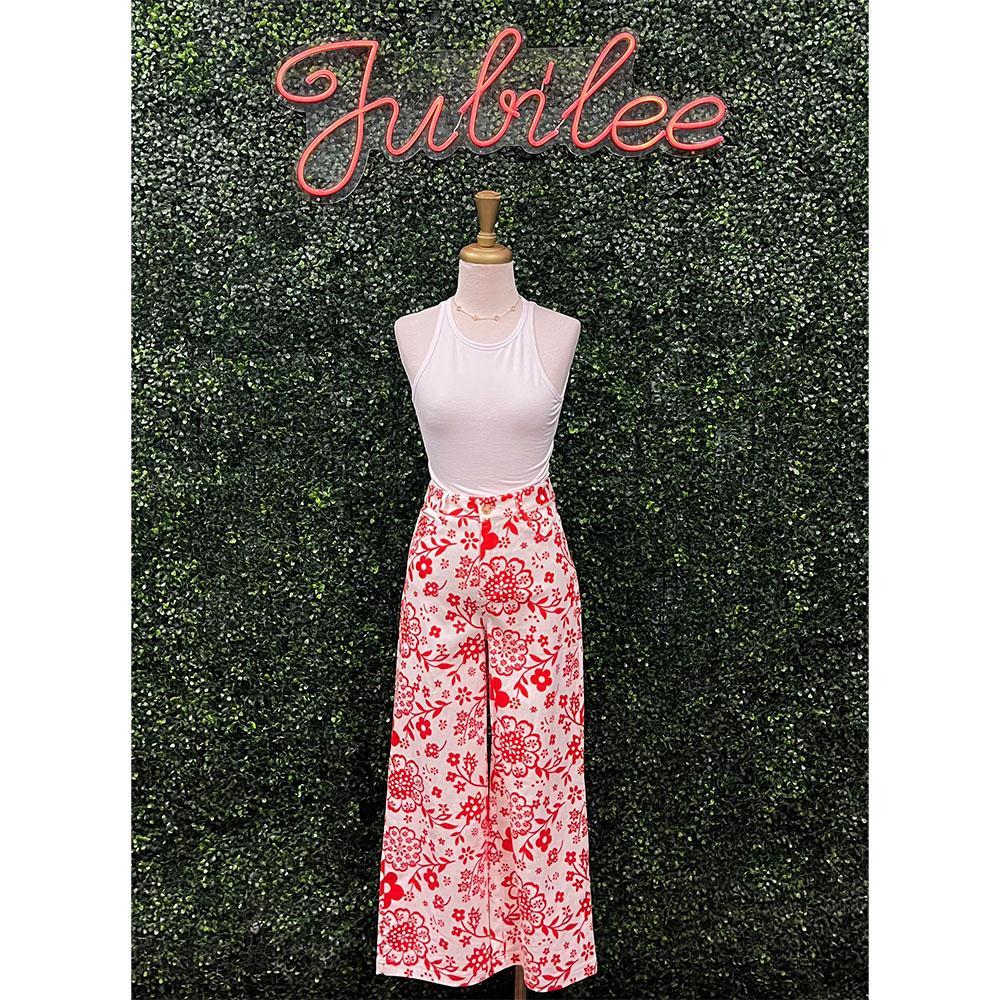 Red Floral Print Pants