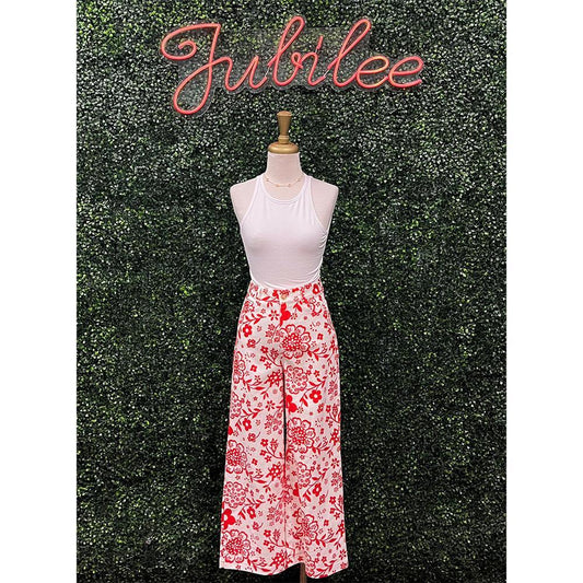 Red Floral Print Pants