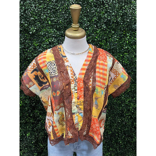 Cowboy Collage Patchwork Top