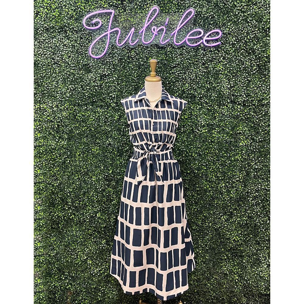 Charlotte Navy Abstract Midi Dress