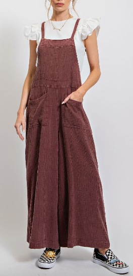 Faded Plum Washed Cotton Jumpsuit/Overalls