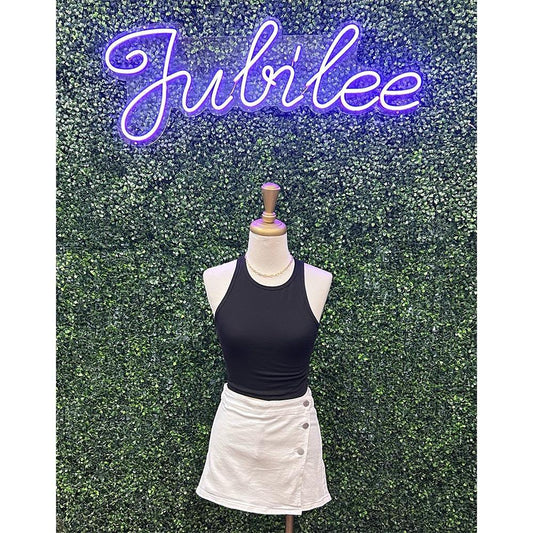 White High Rise Button Down Skort