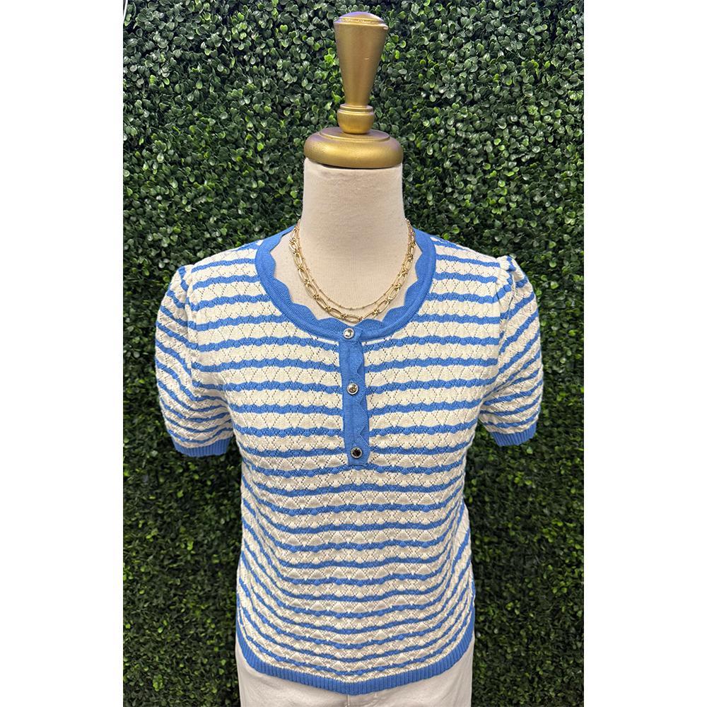 Donna Blue Stripe Pattern Knit Top