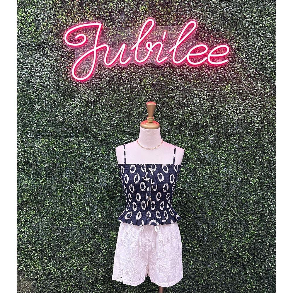 White Friona Eyelet Taliya Drawstring Shorts