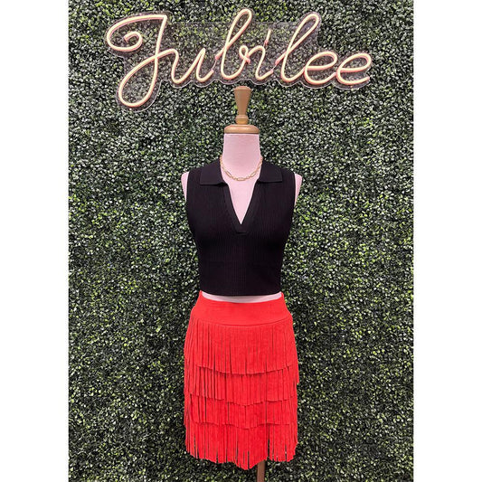 Orange Suede Fringe Skirt