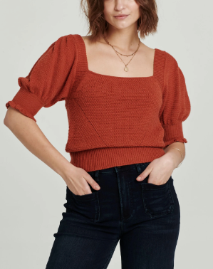 Eloise Brick Square Neck Sweater Top