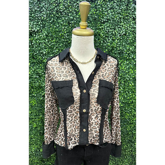 Tisha Brown Leopard Mesh Button Down