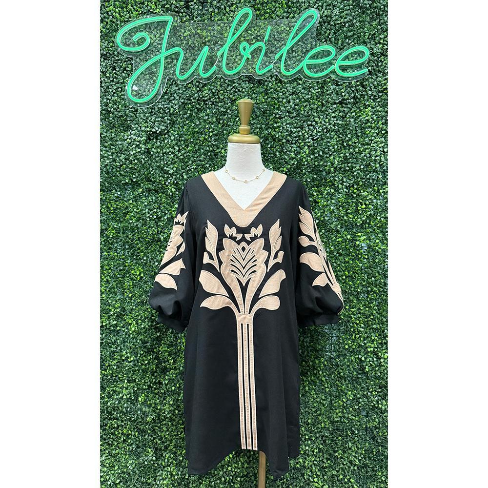 Sandi Black Baruque Floral Applique Shift Dress