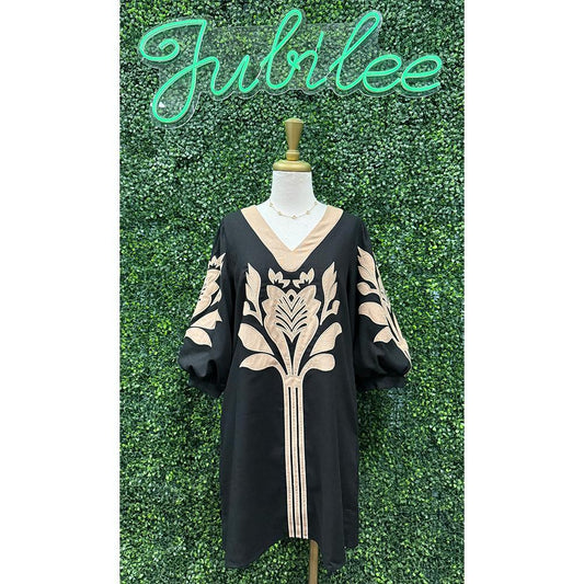 Sandi Black Baruque Floral Applique Shift Dress