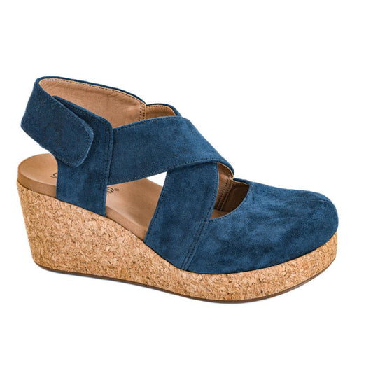Case Closed Navy Faux Suede Wedge Sandal