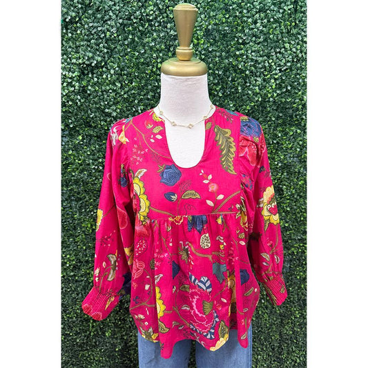 Anjou Fuchsia Floral Cotton Gauze Top