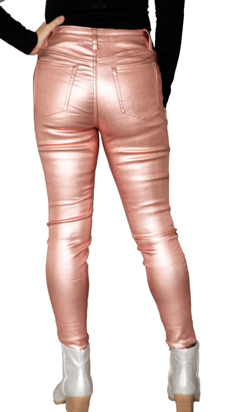 Rose Pink Metallic Skinny Pant