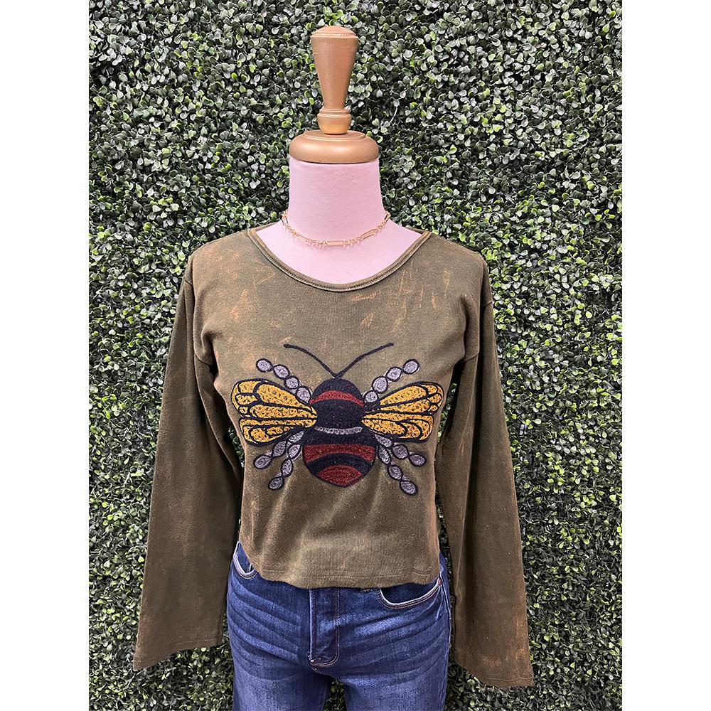 Green Bee Print Long Sleeve Top