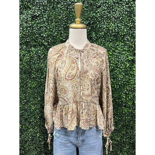 Amara Printed Long Sleeve Baby Doll Blouse