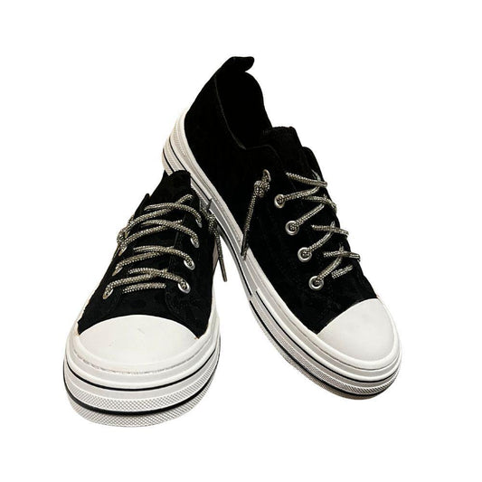 Black Leopard Suede Aman Glitter Lace Up Canvas Sneaker