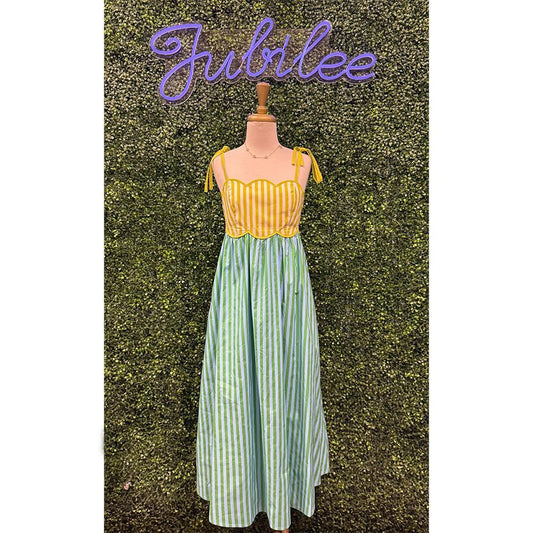 Kiwi Green Striped Midi Dress