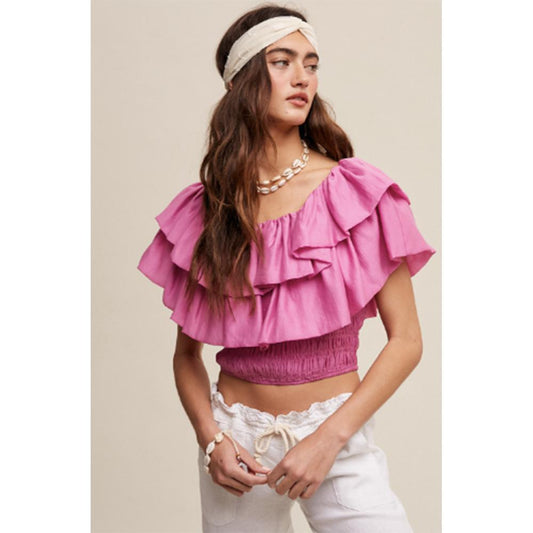 Lavender Rose Tiered Ruffle Smocked Crop Top
