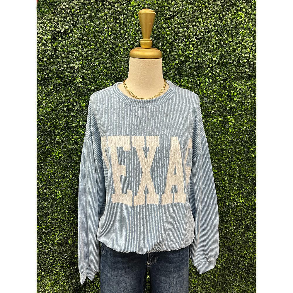 Baby Blue Texas Print Rib Cord Sweatshirt