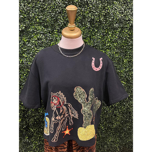 Western Sequin Patch Embroidered Knit Top