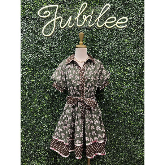 Olive Floral Print Mini Dress