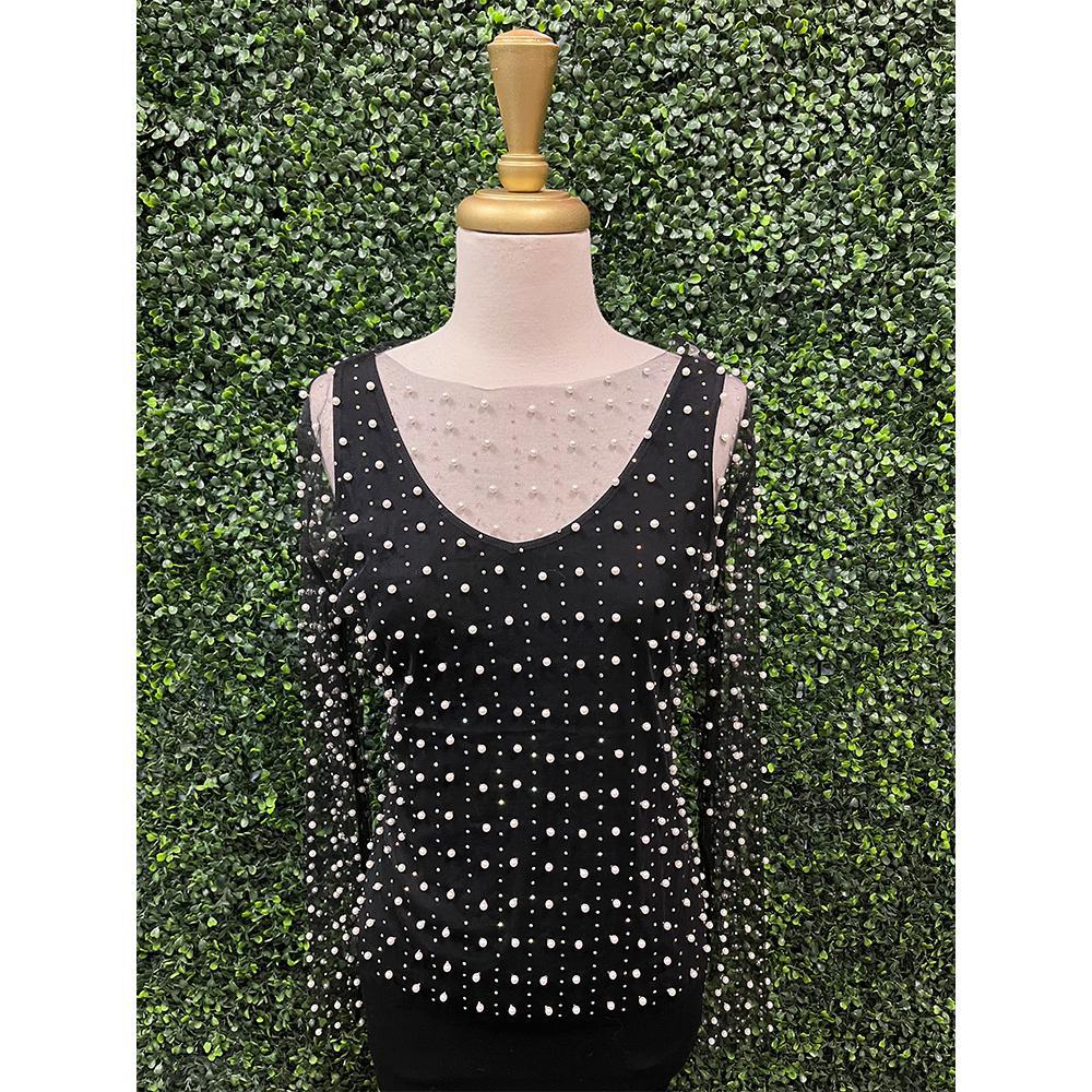 Black Pearl Rhinestone Mesh Top