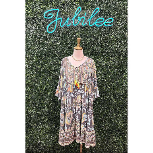 Grey Blue Paisley Dress