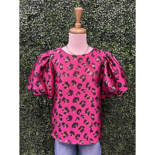 Orchid Leopard Puff Sleeve Top