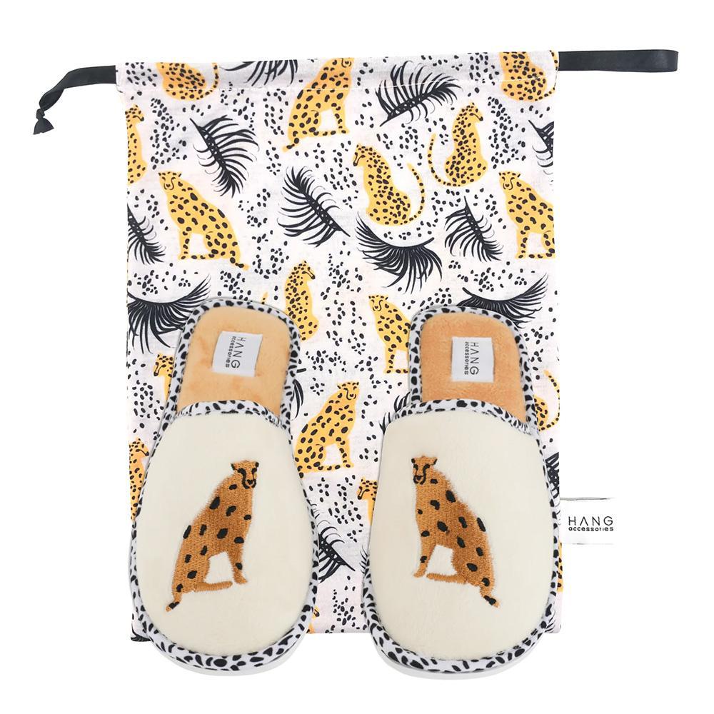 Cheetah Travel Slippers & Pouch