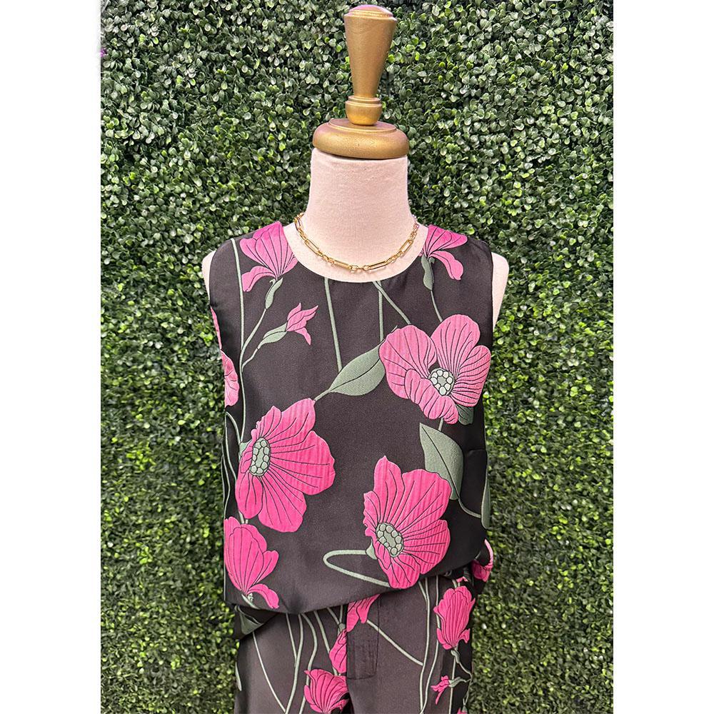 Carla Black Floral Sleeveless Top