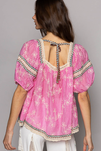 Pink Print Square Neck Top