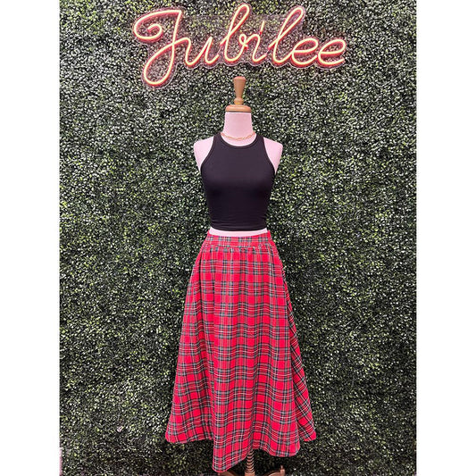 Merida Red Plaid Midi Skirt