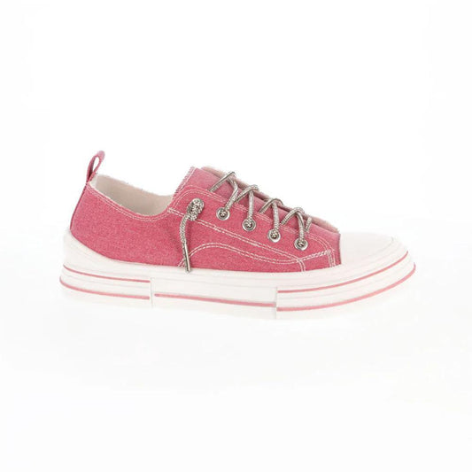 Bubblegum Pink Aman Glitter Lace Up Canvas Sneaker