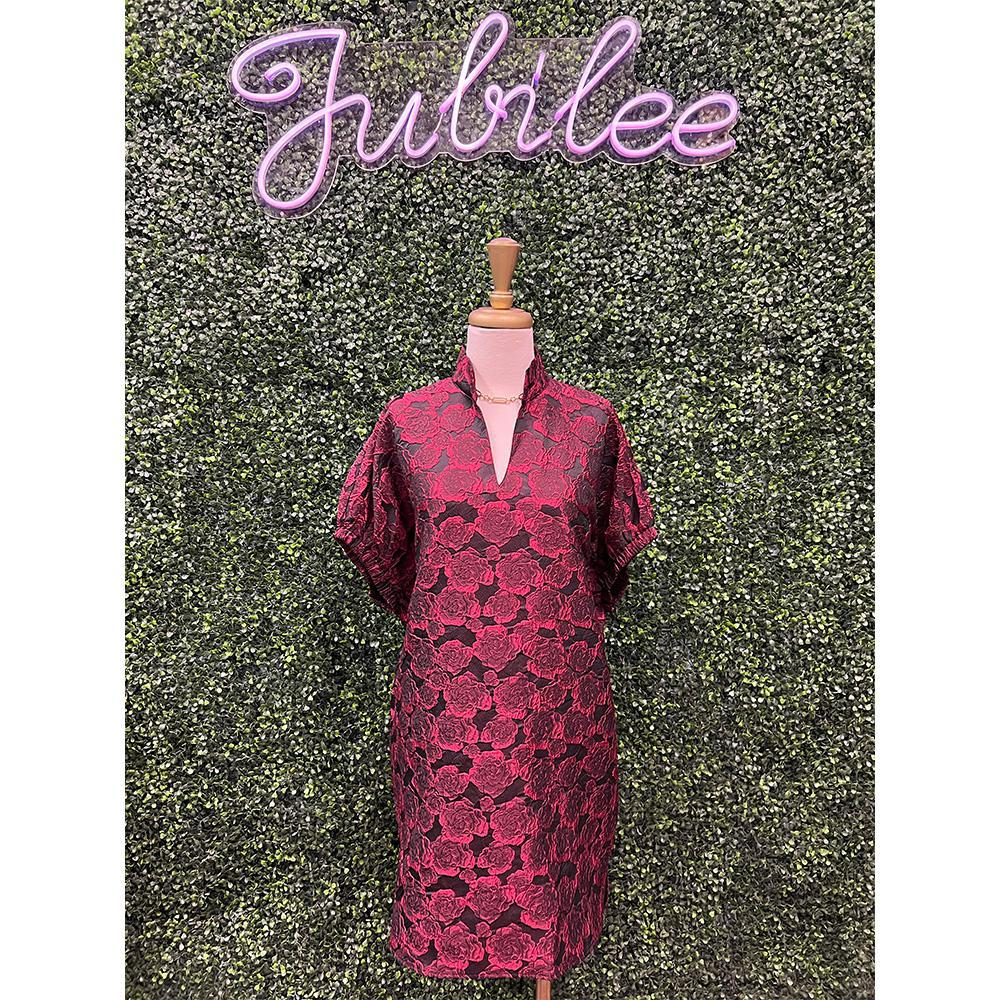 Merlot Floral Jacquard Mini Dress