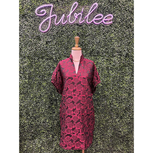 Merlot Floral Jacquard Mini Dress