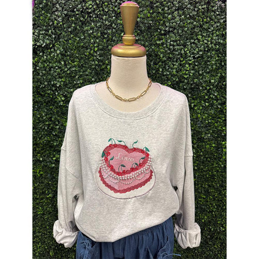 Heart Shape Cake Embroidery Sweater Top