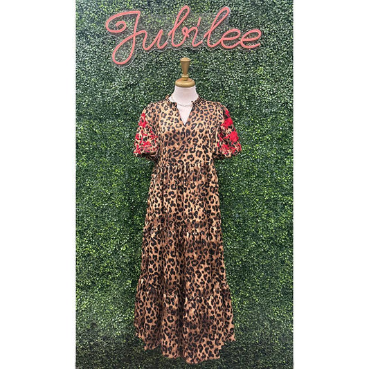 Dalila Leopard Embroidered Midi Dress
