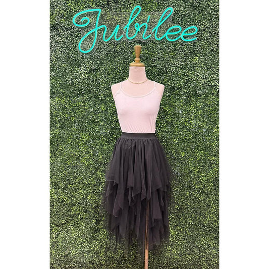 Kassandra Black Tulle Tiered Midi Skirt