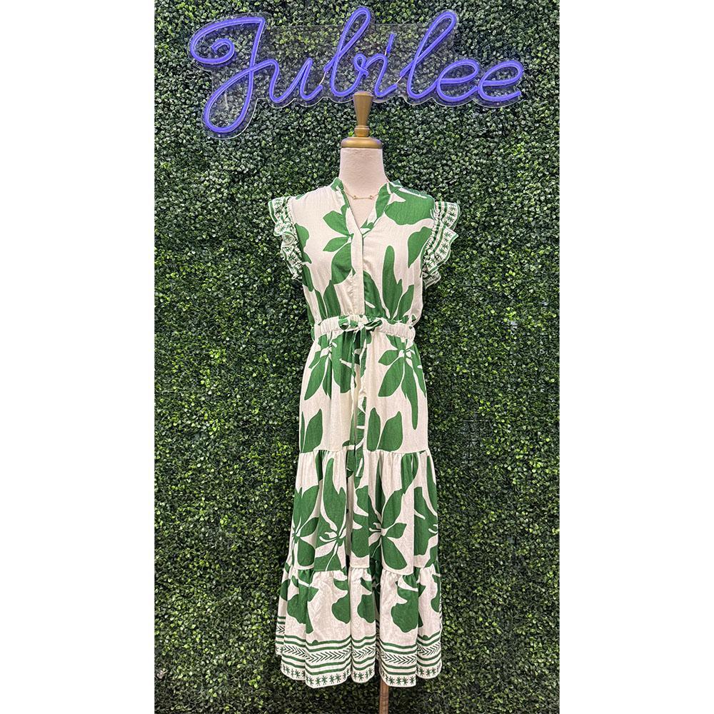 Alaia Green Floral Tiered Dress