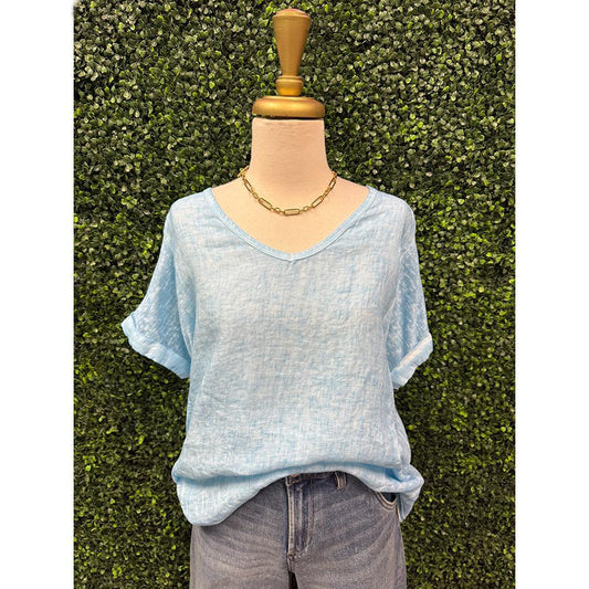 Skye Blue Linen Top