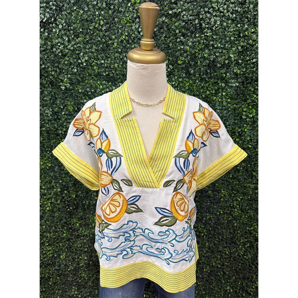 Lemon Flower Embroidered Top