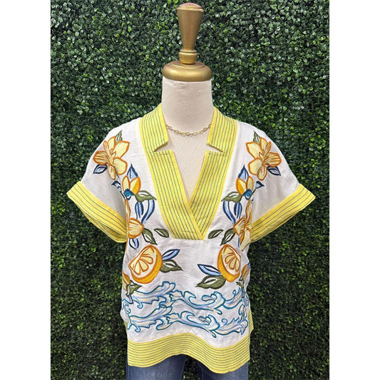 Lemon Flower Embroidered Top