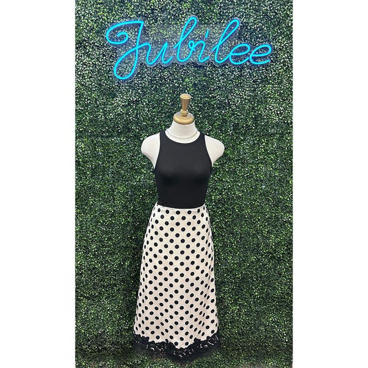 Serena Polka Dot Satin Midi Skirt