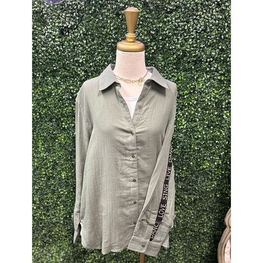 Arin Olive Cotton Button Down Shirt