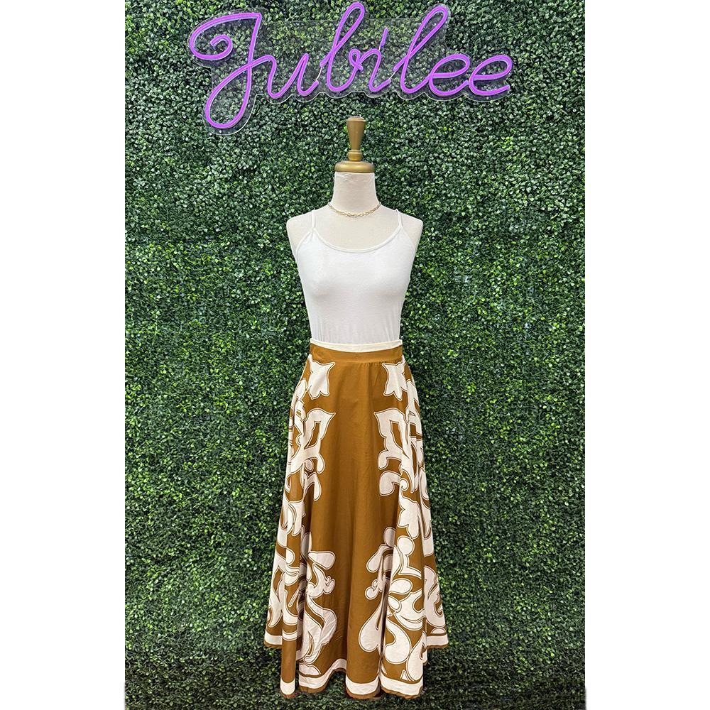Celeste Brown Printed Circle Skirt