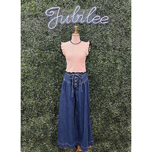 Michelle Mineral Washed Pleated Wide Leg Pants