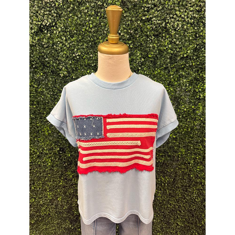 Blue American Flag Patch Tee